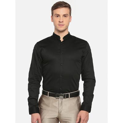 Men Black Slim Fit Solid Formal Shirt