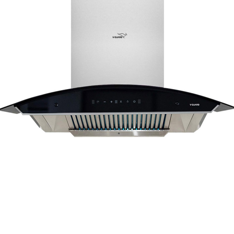 A20 90cm Kitchen Chimney, Intelligent Auto Clean, Curved Glass, Baffle Filter, Motion Sensor Controls, Oil Collector Tray, LED Light