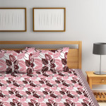 Pink & Maroon Floral Printed Double King Bed Cover & 2 Pillow Covers