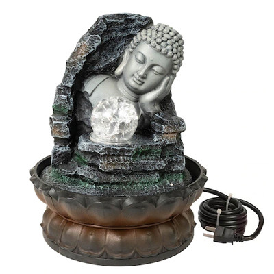 Grey & Brown Buddha Table Top Water Fountain With LED Light