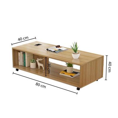 Lukzer Engineered Wood Center Table with Wheels Open Rack Storage Organizing Desk Bed