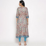 Women Teal Floral Printed Empire Kurti with Salwar