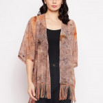 Women Brown Printed Tasselled Shrug