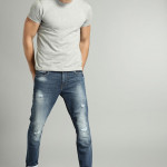 Men Grey Melange Solid Round Neck T-shirt