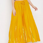 Women Mustard Yellow Embellished Flared Ethnic Palazzo