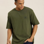 Men Olive Green Graphic Printed Pure Cotton Oversized T-Shirt